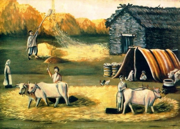 Молотьба хліба в селі