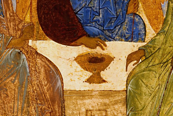 Икона Троица Андрея Рублева фрагмент иконы